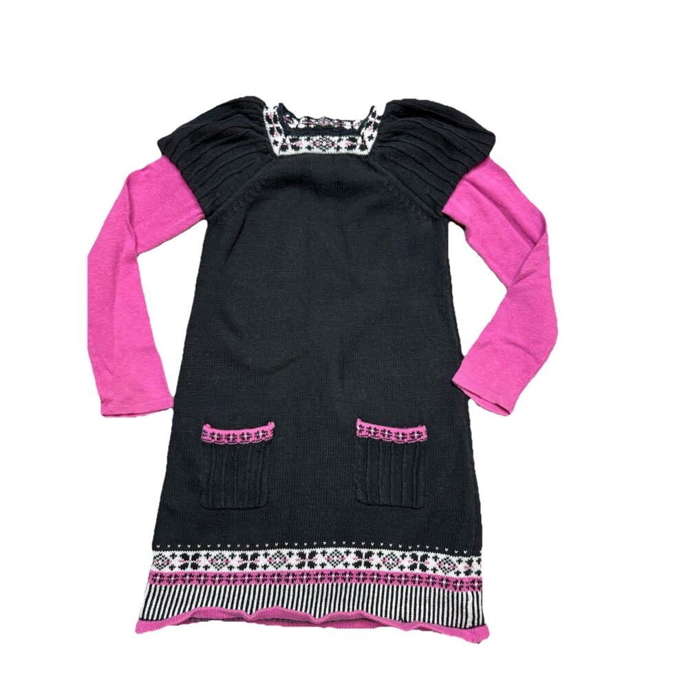 Toddler Girl 5T Maggie & Zoe winter sweater dress Black Pink Knit Fair Isle